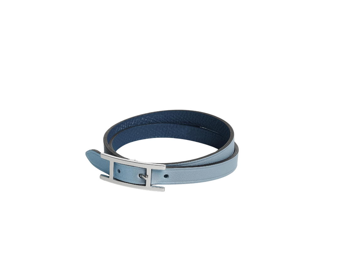 Hermes Hermes Behapi Double Tour Bracelet In Swift And Epsom Calfskin With Palladium-Plated Hapi Closure Bleu Lin-Bleu Navy
