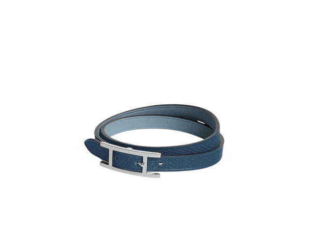 Hermes Hermes Behapi Double Tour Bracelet In Swift And Epsom Calfskin With Palladium-Plated Hapi Closure Bleu Lin-Bleu Navy - view 2