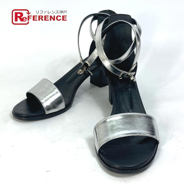 Hermes HERMES Bicolor heel shoes Ma Neige Kelly belt Sandals Leather Silver/Black - view 1