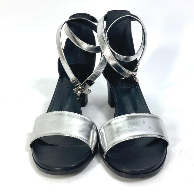 Hermes HERMES Bicolor heel shoes Ma Neige Kelly belt Sandals Leather Silver/Black - view 3