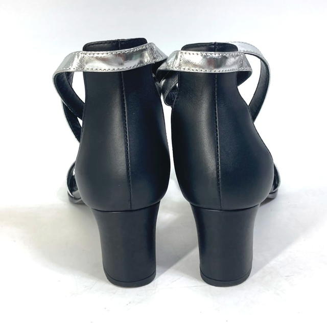 Hermes HERMES Bicolor heel shoes Ma Neige Kelly belt Sandals Leather Silver/Black - view 4