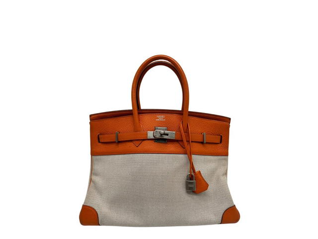 Hermes Hermes Birkin 30 Bag Canvas Calf Leather Off-White Orange - view 1