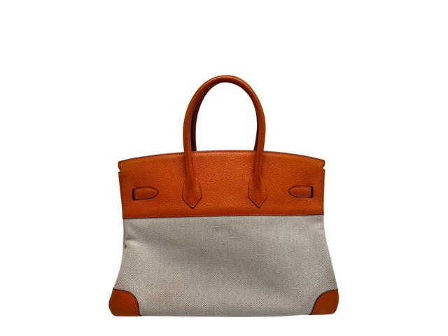 Hermes Hermes Birkin 30 Bag Canvas Calf Leather Off-White Orange - view 2