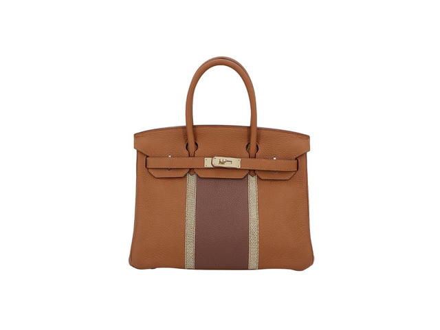 Hermes Hermes Birkin Club 30 Bag In Taurillon Clemence Leather And Ficelle Lizard With Permabrass-Plated Hardware Gold And Marron D'Inde (Limited Edition) - view 1