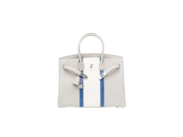 Hermes Hermes Birkin Club 35 Bag In Taurillon Clemence Leather And Ficelle Lizard With Palladium-Plated Hardware White And Blue Mykonos (Limited Edition) - view 5