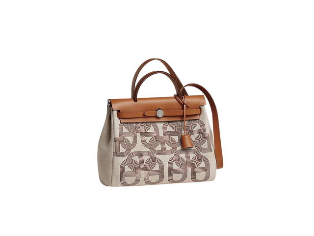Hermes Hermes Bolsa Herbag Zip 31 In H Plume Canvas With Circuit 24 Motif And Palladium-Plated Fauve-Ecru Beige-Fauve - view 2