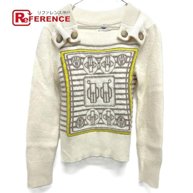 Hermes HERMES Bouclerie Moderne Knit Sweater White x Gray x Yellow Cashmere - view 1