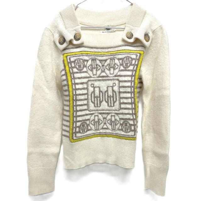 Hermes HERMES Bouclerie Moderne Knit Sweater White x Gray x Yellow Cashmere - view 2