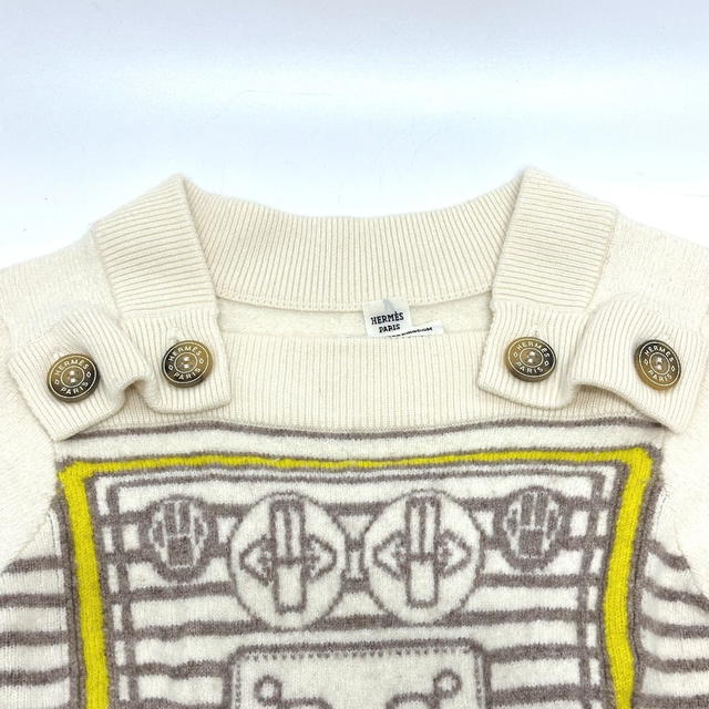 Hermes HERMES Bouclerie Moderne Knit Sweater White x Gray x Yellow Cashmere - view 4