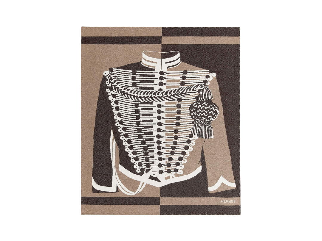 Hermes Hermes Brandebourgs Blanket In Jacquard Woven Wool And Cashmere Finished With Blanket Ecorce