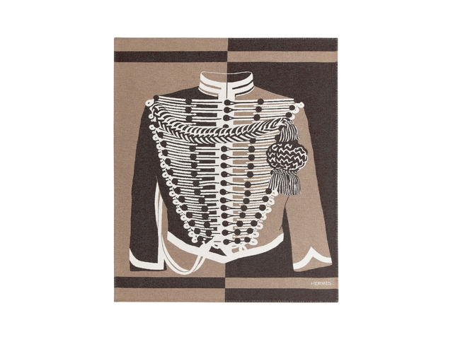 Hermes Hermes Brandebourgs Blanket In Jacquard Woven Wool And Cashmere Finished With Blanket Ecorce - view 1