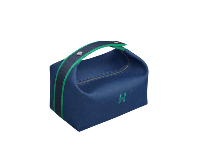 Hermes Hermes Bride-A-Brac Case Large Model In Canvas With Embroidered H On The Front Marine - view 1