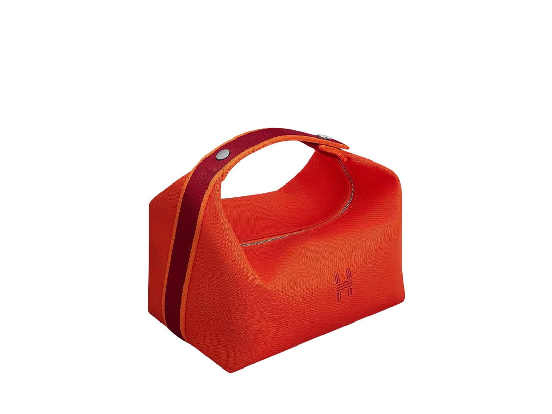 Hermes Hermes Bride-A-Brac Case Large Model In Cotton With Embroidered H On The Front Orange Feu