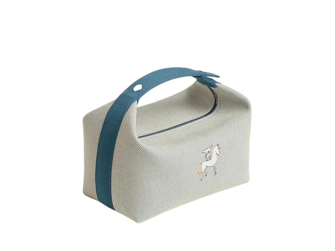 Hermes Hermes Bride-A-Brac Case Large Model In H Canvas With Embroidered Cabriole Motif Bleu Nattier