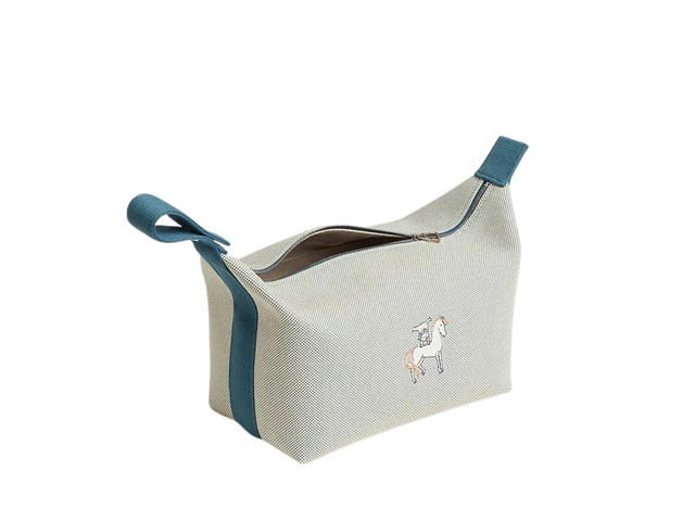 Hermes Hermes Bride-A-Brac Case Large Model In H Canvas With Embroidered Cabriole Motif Bleu Nattier - view 2