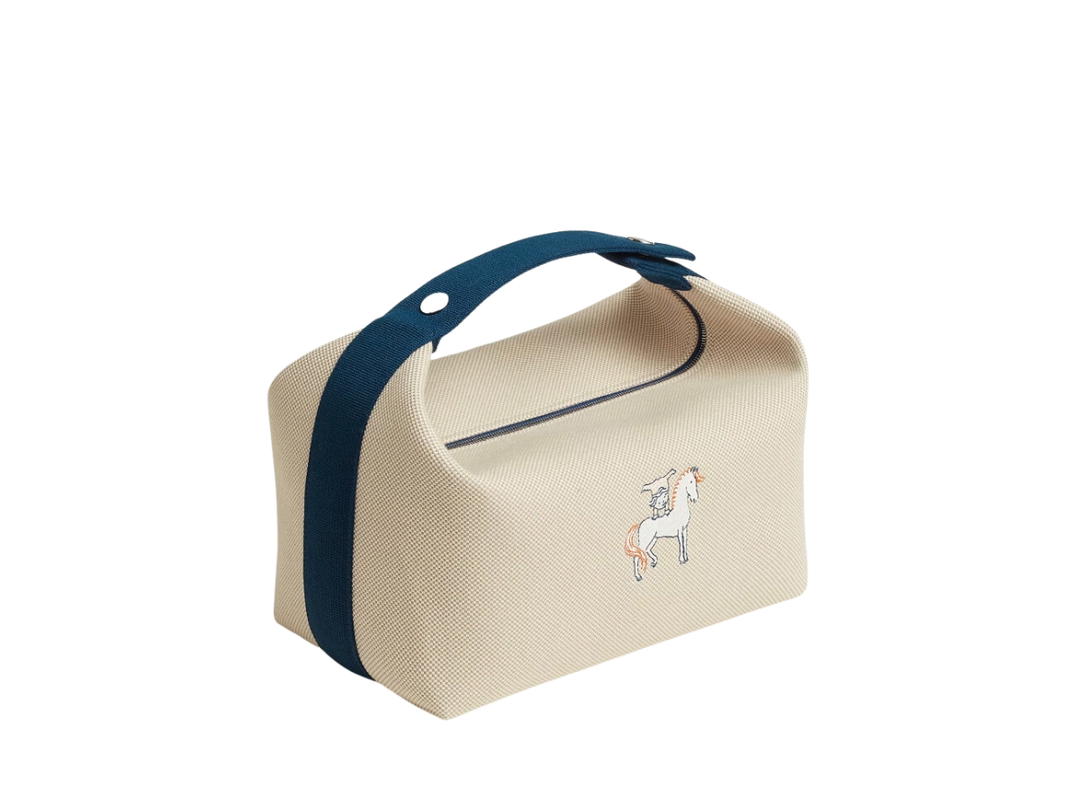 Hermes Hermes Bride-A-Brac Case Large Model In H Canvas With Embroidered Cabriole Motif Gris Perle
