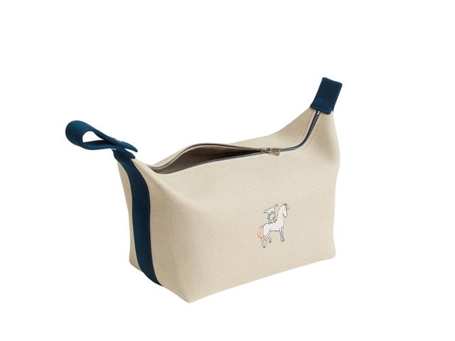 Hermes Hermes Bride-A-Brac Case Large Model In H Canvas With Embroidered Cabriole Motif Gris Perle - view 2