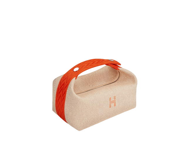 Hermes Hermes Bride-A-Brac Case Small Model In H Caviar Canvas Naturel-Orange - view 1