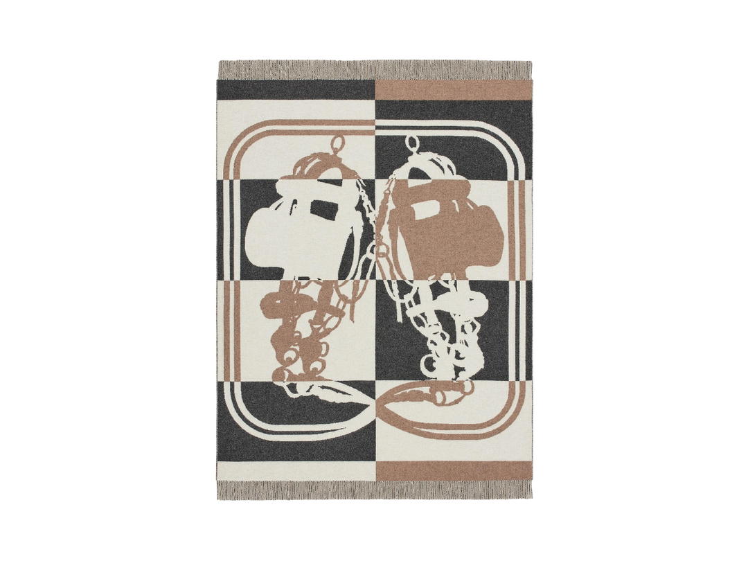 Hermes Hermes Brides De Gala Blanket In Jacquard Woven Wool And Cashmere With Fringe Finishing Ecorce