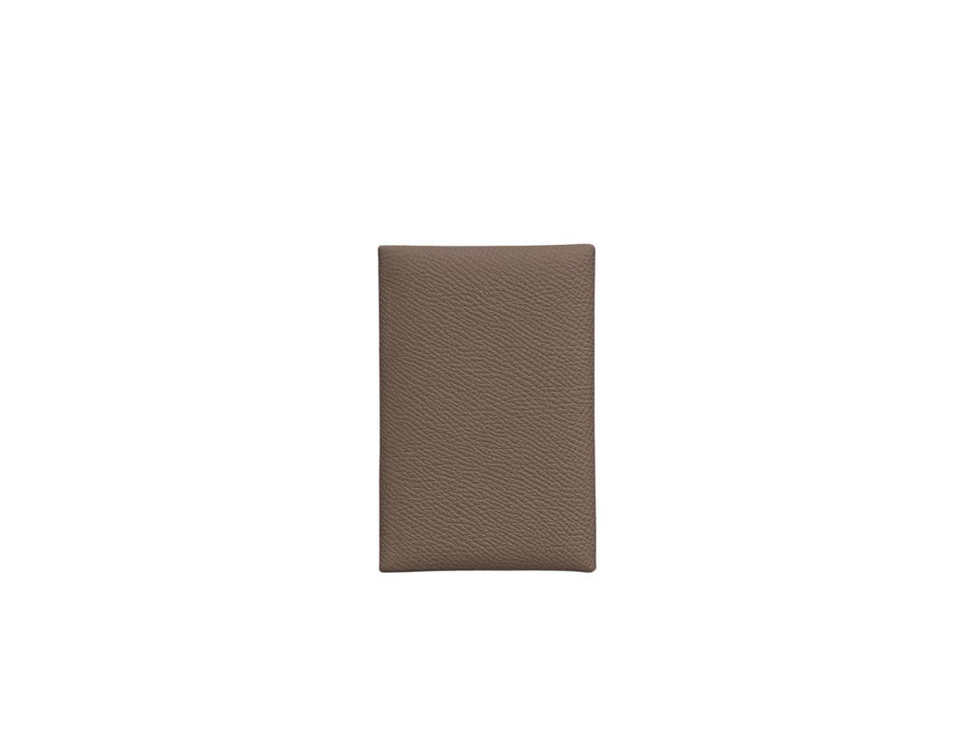 Hermes Hermes Calvi Card Holder In Epsom Calfskin With Palladium-Plated Snap Closure Etoupe