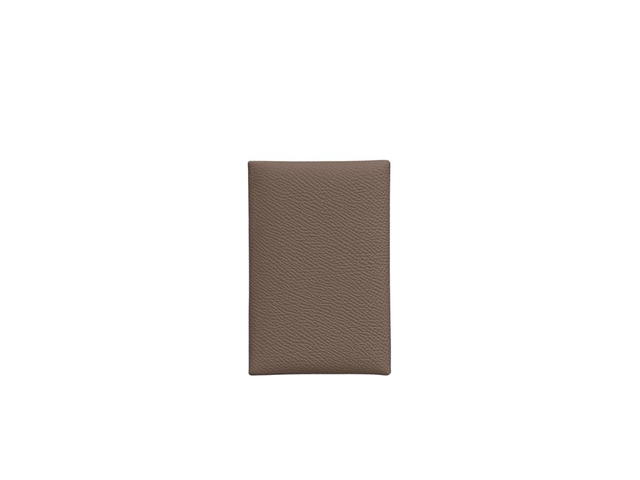 Hermes Hermes Calvi Card Holder In Epsom Calfskin With Palladium-Plated Snap Closure Etoupe - view 1