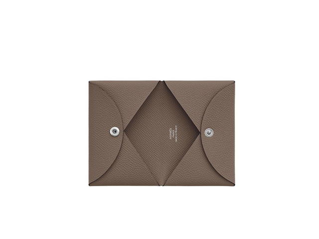 Hermes Hermes Calvi Card Holder In Epsom Calfskin With Palladium-Plated Snap Closure Etoupe - view 2