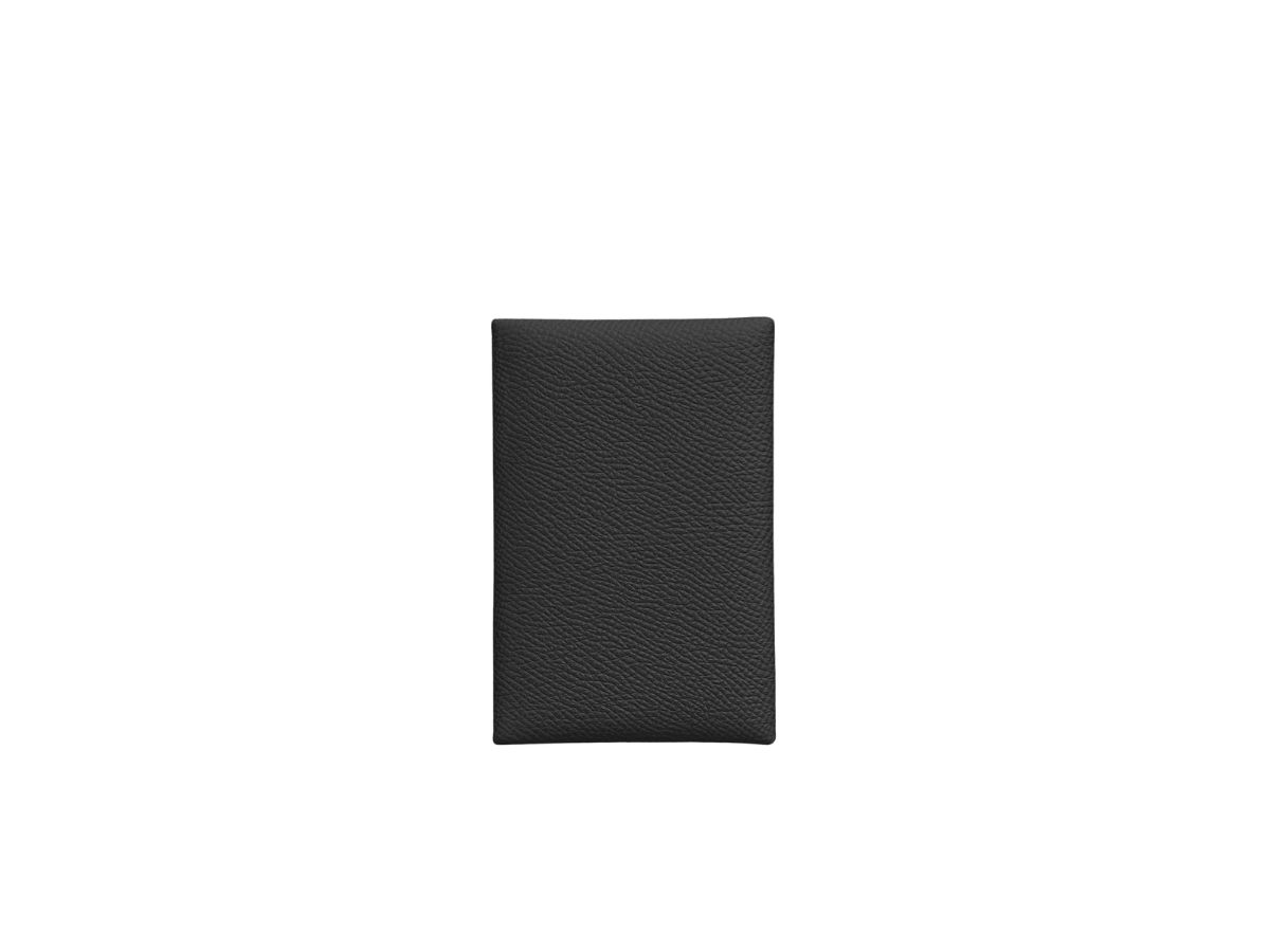 Hermes Hermes Calvi Card Holder In Epsom Calfskin Noir Palladium-Plated Snap Closure Noir