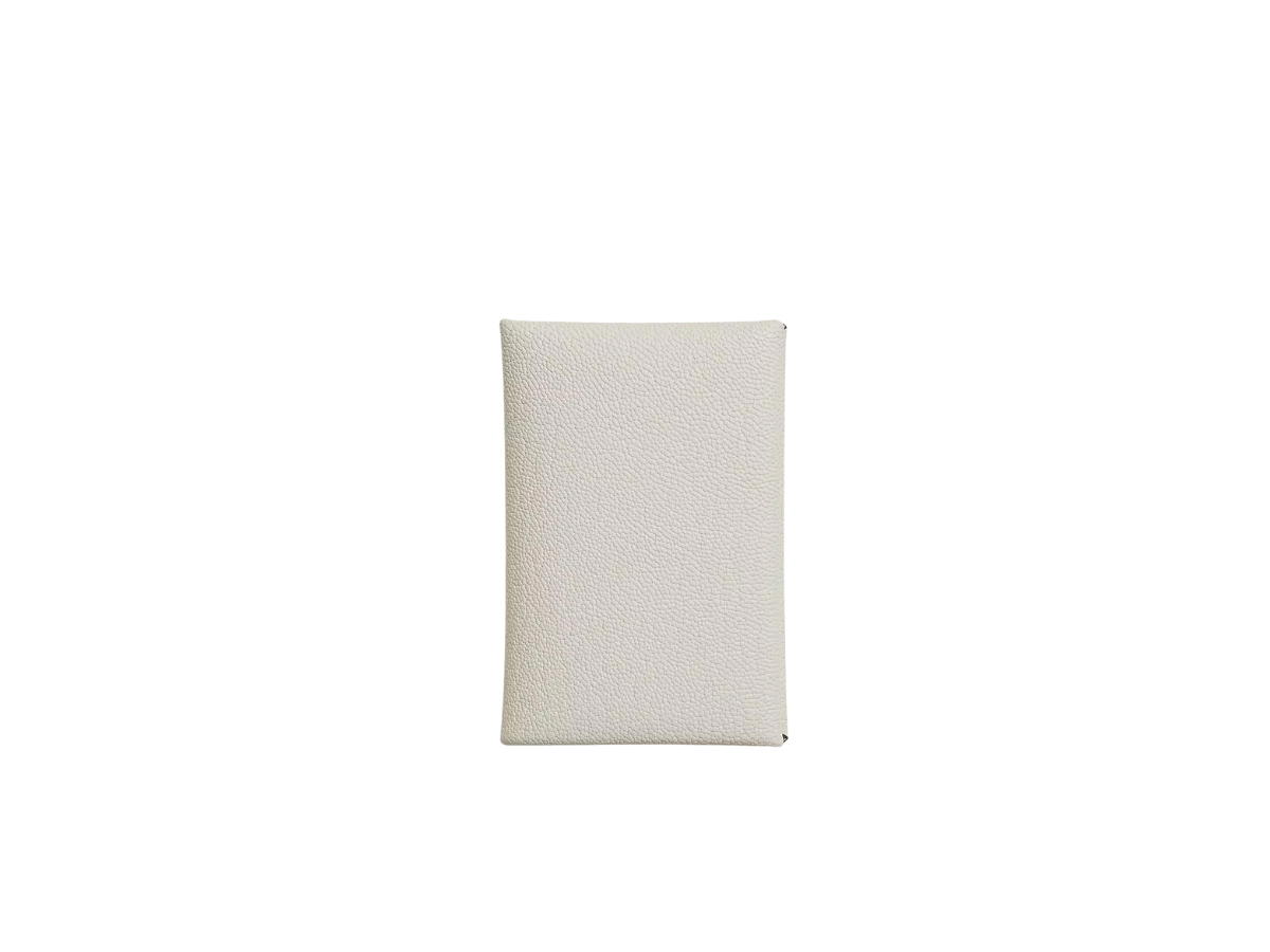 Hermes Hermes Calvi Card Holder In Mysore Goatskin With 2 Credit Card Slots And Palladium-Plated Snap Closure Mushroom