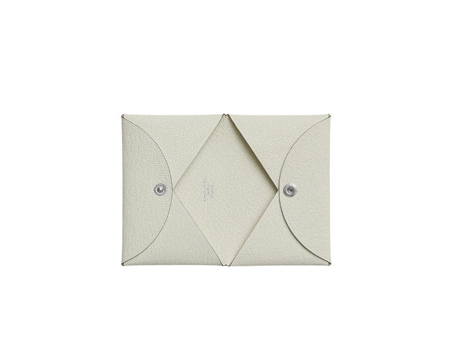 Hermes Hermes Calvi Card Holder In Mysore Goatskin With 2 Credit Card Slots And Palladium-Plated Snap Closure Mushroom - view 2