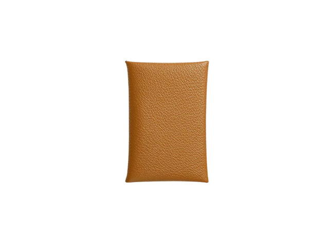 Hermes Hermes Calvi Card Holder In Mysore Goatskin With Palladium Plated caramel - view 1