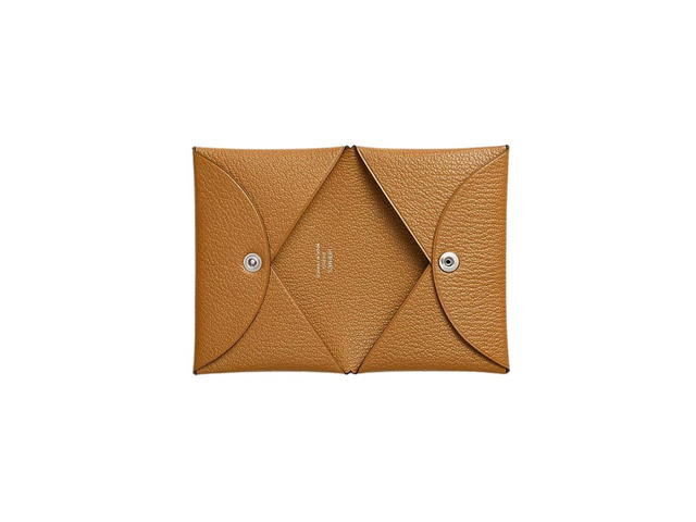 Hermes Hermes Calvi Card Holder In Mysore Goatskin With Palladium Plated caramel - view 2