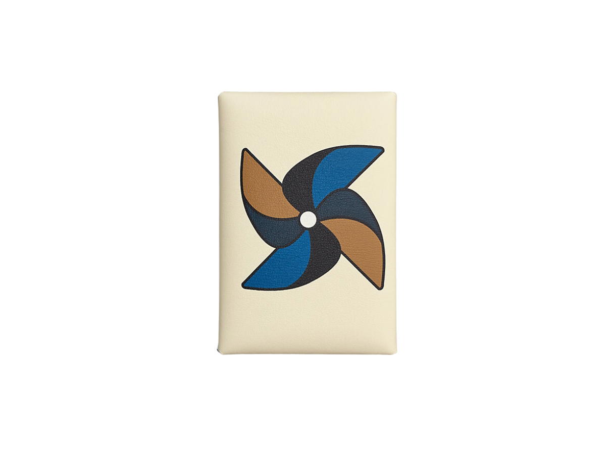 Hermes Hermes Calvi Duo Card Holder In Moulin A Vent Printed Swift Calfskin With Palladium Plated Snap Closure Nata-Bleu France