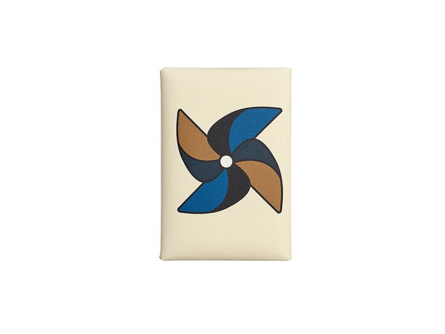 Hermes Hermes Calvi Duo Card Holder In Moulin A Vent Printed Swift Calfskin With Palladium Plated Snap Closure Nata-Bleu France - view 1