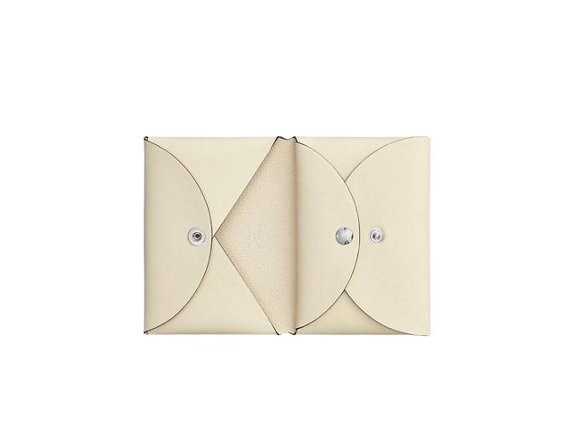 Hermes Hermes Calvi Duo Card Holder In Moulin A Vent Printed Swift Calfskin With Palladium Plated Snap Closure Nata-Bleu France - view 2