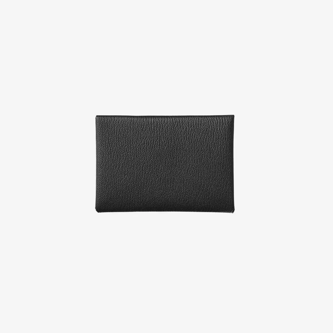 Hermes Hermes Calvi Duo Card Holder Mysore Goatskin & Palladium Noir