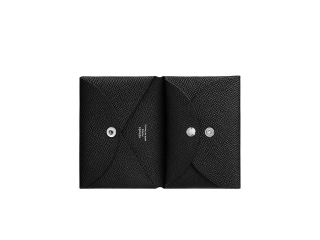 Hermes Hermes Calvi Duo Compact Card Holder In Epsom Calfskin With Palladium-Plate Snap Closure Noir - view 2