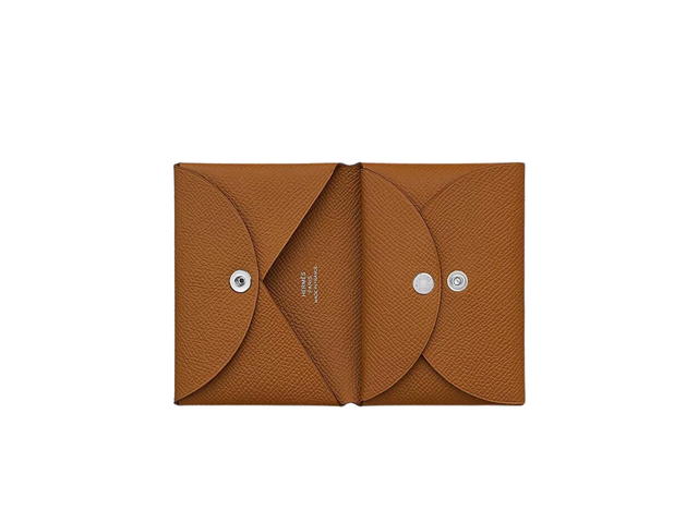 Hermes Hermes Calvi Duo Compact Card Holder In Epsom Calfskin With Palladium-Plated Snap Closure Gold - view 2