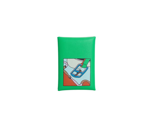 Hermes Hermes Calvi Duo Compact Card Holder In Selle En Desordres Printed Swift Calfskin With Palladium-Plated Snap Closure Vert Comics - view 3