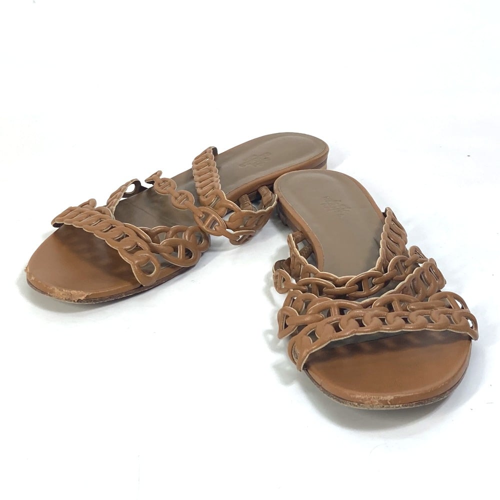 Hermes HERMES Chaine d'Ancre 5 consecutive shoes flat flats Sandals Leather Brown