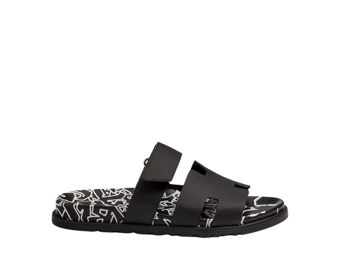 Hermes Hermes Chypre Sandal In Epsom Calfskin And Calfskin With Graff Hermes Print Noir Blanc