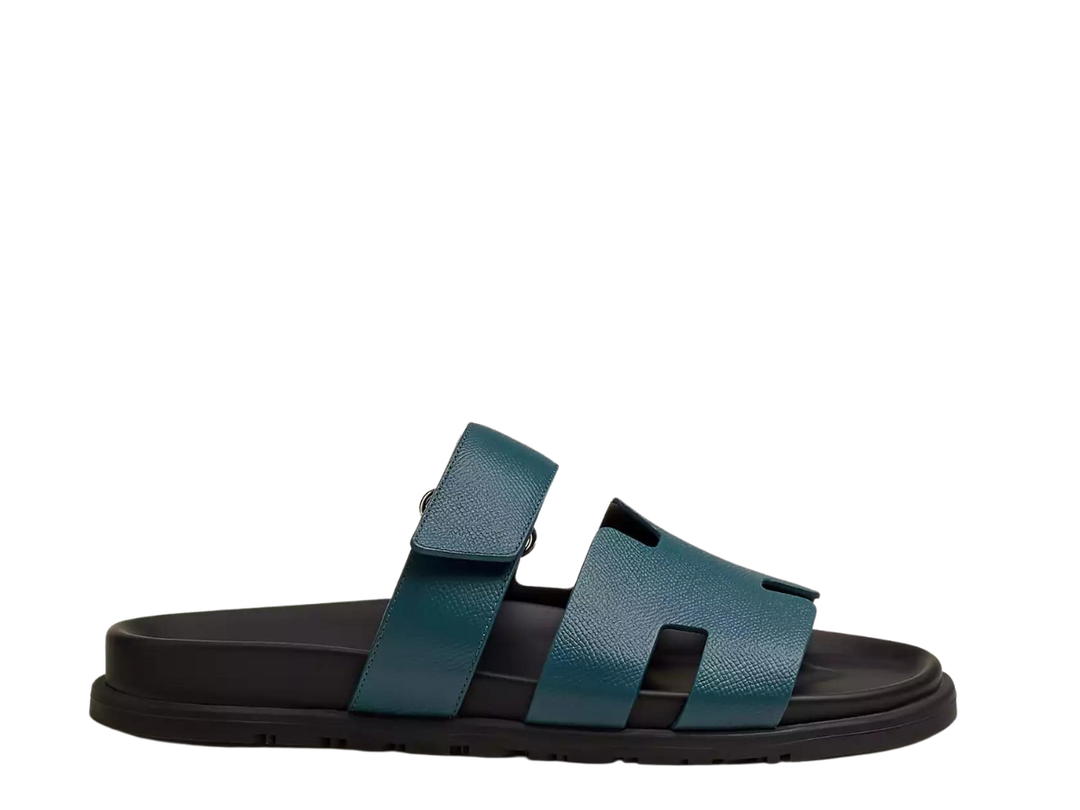 Hermes Hermes Chypre Sandal In Epsom Calfskin With Anatomical Rubber Sole And Adjustable Strap Bleu Canard