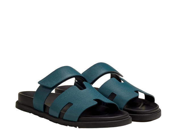 Hermes Hermes Chypre Sandal In Epsom Calfskin With Anatomical Rubber Sole And Adjustable Strap Bleu Canard - view 2