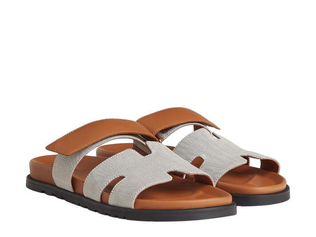 Hermes Hermes Chypre Sandal In H Canvas And Calfskin With Anatomical Rubber Sole And Adjustable Strap Prunoir-Naturel - view 2