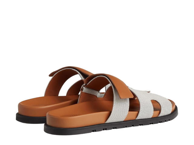 Hermes Hermes Chypre Sandal In H Canvas And Calfskin With Anatomical Rubber Sole And Adjustable Strap Prunoir-Naturel - view 3