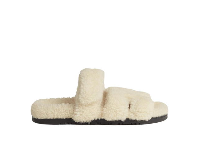 Hermes Hermes Chypre Sandal In Shearling With Anatomical Rubber Sole And Adjustable Strap Ecru - view 1