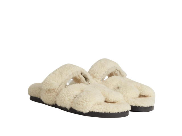 Hermes Hermes Chypre Sandal In Shearling With Anatomical Rubber Sole And Adjustable Strap Ecru - view 2