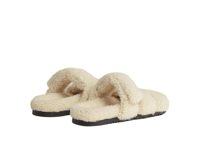Hermes Hermes Chypre Sandal In Shearling With Anatomical Rubber Sole And Adjustable Strap Ecru - view 3
