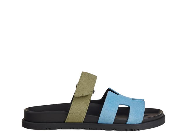 Hermes Hermes Chypre Sandal In Suede Goatskin With Anatomical Rubber Sole And Adjustable Strap Bleu Cameo-Vert Céladon - view 1