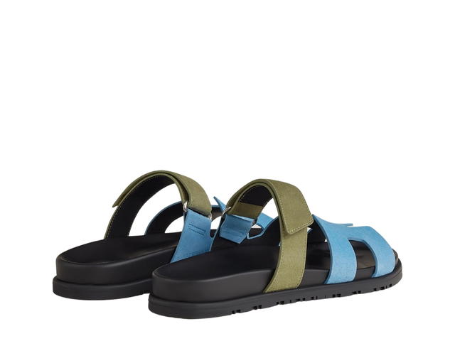 Hermes Hermes Chypre Sandal In Suede Goatskin With Anatomical Rubber Sole And Adjustable Strap Bleu Cameo-Vert Céladon - view 3