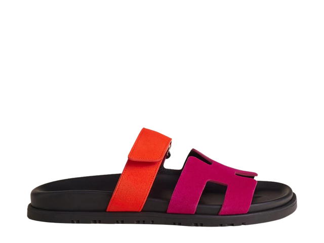 Hermes Hermes Chypre Sandal In Suede Goatskin With Anatomical Rubber Sole And Adjustable Strap Rose Chapas-Orange Synthetique - view 1